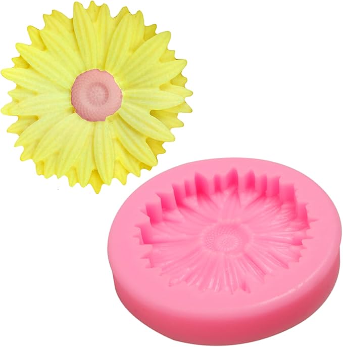 Sunflower Mold Silicone 4 Pcs, Daisy Flower Molds Chrysanthemum Flower Leaves Mold for Decoration Candy Sugar Cupcake Topper Cake Pop Popsicle Polymer Clay Crafts
