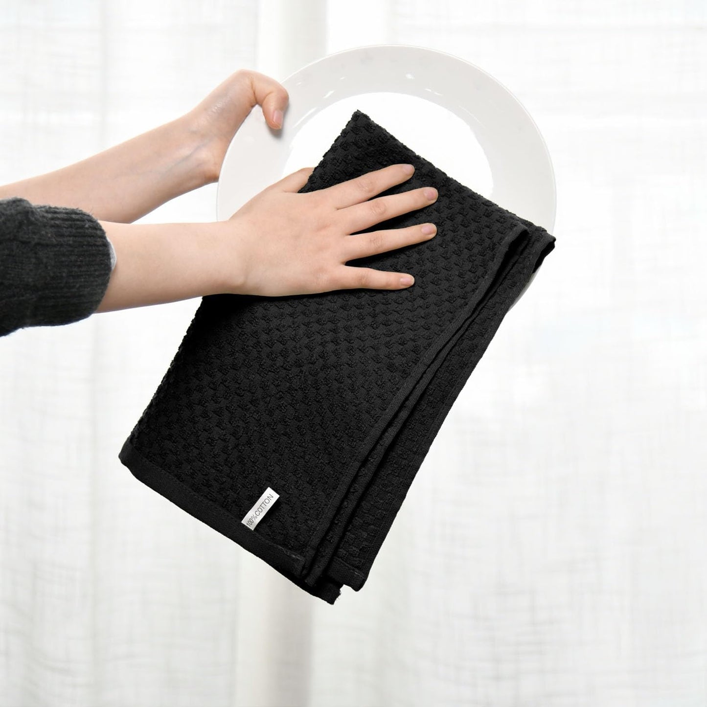 Artoid Mode Ring Spun Cotton Black Dishcloth Kitchen Towels, 12x12 Inch Ultra Soft Absorbent Quick Drying Household Cleaning Kitchen Rags Set of 4