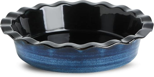 Hasense Ceramic Pie Pan for Baking 9 inch, Quiche Baking Dish for Oven, Round Nonstick Pie Plates for Apple Pie, Tart, and Quiche, Microwave & Oven Safe, Modern Blue Design