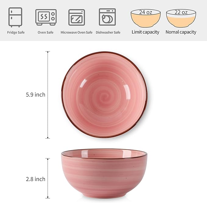 Selamica Ceramic 24 Oz Cereal Bowls Set, Deep Soup Bowls, 5.9 Inch Porcelain Kitchen Bowls for Pasta Salad Dessert Oatmeal Ramen, Microwave Dishwasher Safe, Set of 6, Gradient Color