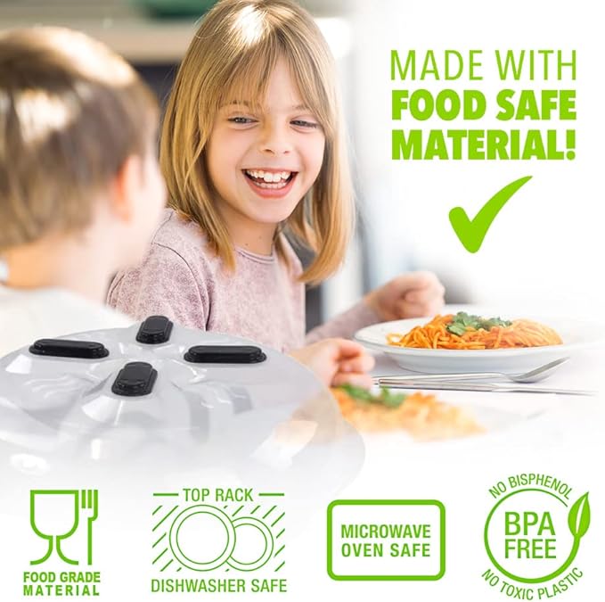 Magnetic Microwave Splatter Cover, Clear Microwave Cover for Food - Vented & Magnetic, 12-inch, Food Grade Plate Cover, BPA Free - Black