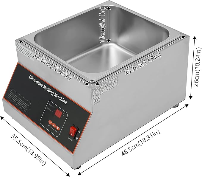 Professional Commercial Chocolate Tempering Machine 26.46 Lbs Single Tank Chocolate Melting Pot with Digital Temp Control 32~203°F, 110V 500W Electric Stainless Steel Chocolate Melter Food Warmer