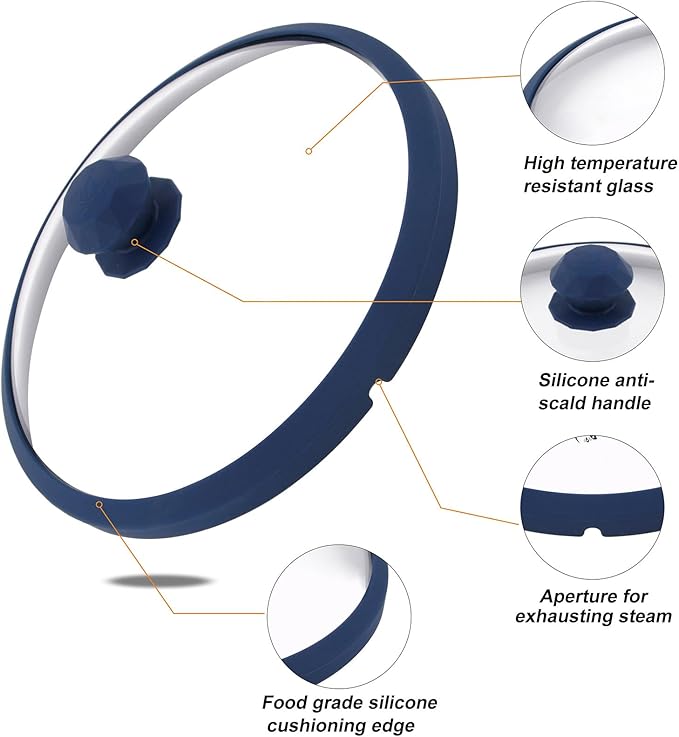 Glass Microwave Cover for Food 10.5 Inch Microwave Splatter Cover With Easy Grip Diamond Shape Handle Microwave Cover Glass Guard Lid Vented Edge Plate Cover for Heating Food (Dark Blue)