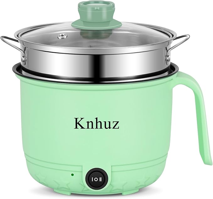 Hot Pot Electric With Steamer,Rapid Ramen Cooker,1.8L Mini Portable Self Heating Electric Pot For Cooking Noodles Oatmeal Pasta,Shabu Shabu Hotpot Pot Electric Dorm Lazy Pot,Non-Stick Green