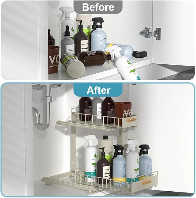 Under Sink Organizer, Pull Out Kitchen Cabinet Organizer 2 Tier Slide Out Under Sink Organizers and Storage, Sink Shelf Cabinet Storage Shelves for Kitchen Bathroom Pantry, Grey