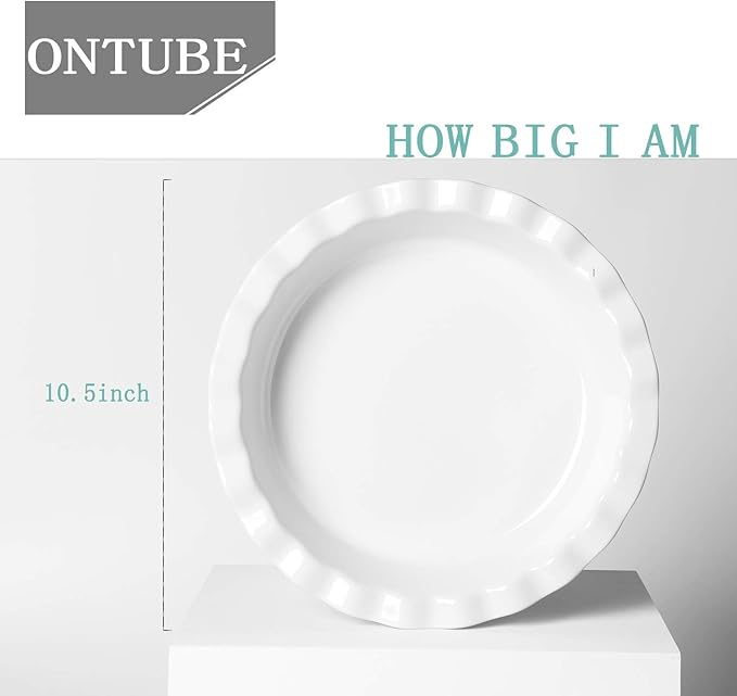 ONTUBE 10.5-Inch Deep Pie Pans 50oz, Ceramic Large Round Pie Tins for Baking, (White, 1 Pieces)