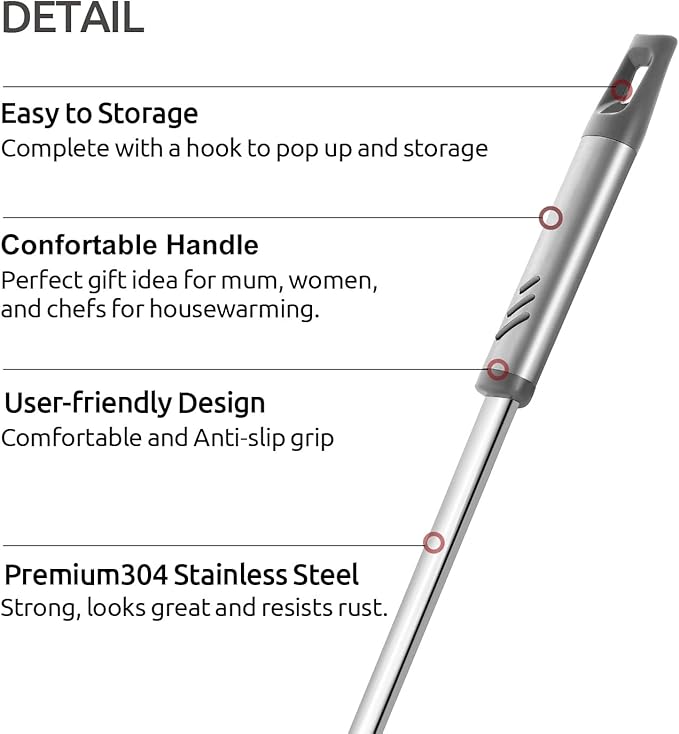 Spaghetti Spoon, Stainless Steel Pasta Fork for Serving and Cooking, 13.4 Inch Pasta Spoon with Teeth for Noodles, Ramen and Tagliolini, Comfortable Grip Design, Silver