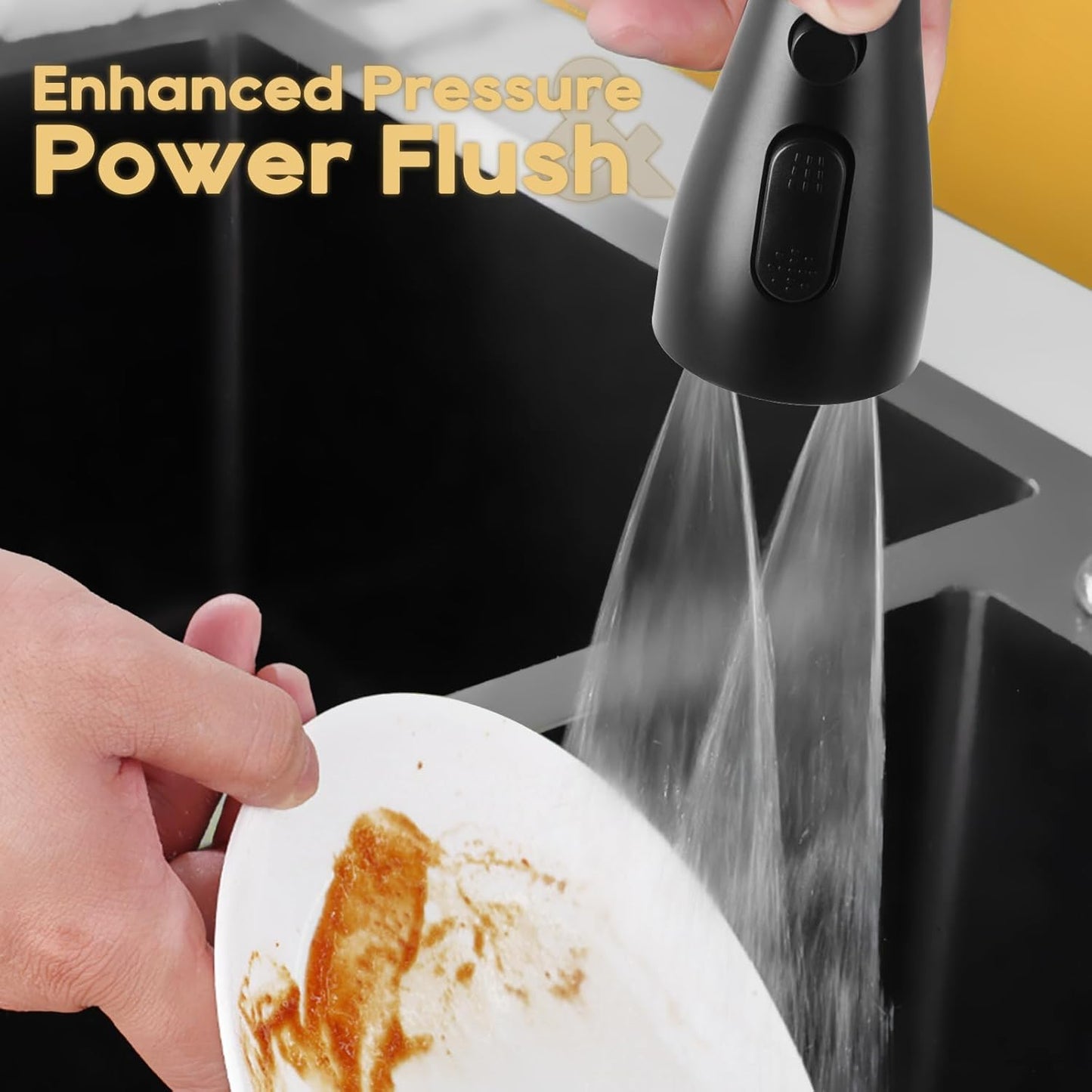 3 Function Sink Faucet Extender, Kitchen Faucet Sprayer Head Replacement, Kitchen Swivel Spray Spout Part Connector,Faucet Sprayer Nozzle, Rotating Robotic Arm Faucet Extension- Black