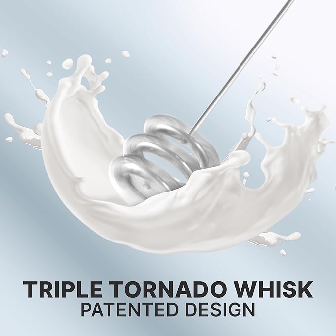 Zulay Kitchen Tornado Milk Frother Handheld Wand – Electric Coffee Frother with Triple Whisk & Stand – Hand Held Drink Mixer for Latte, Cappuccino, Matcha, Hot Chocolate, Protein Shakes – Black