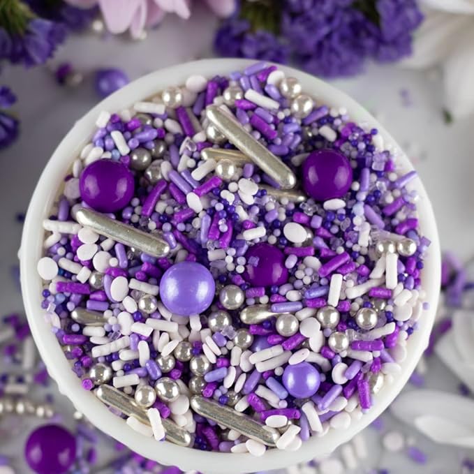 Sprinkle Pop Perfectly Purple Sprinkle Mix| Monochromatic Mix of Rich Purple White & Lavender Sprinkles Made in USA for Decorating Valentine’s Day Bridal Shower Birthday Cakes Cookies Cupcakes, 2oz