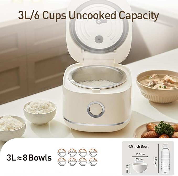 Joydeem Stainless Steel Rice Cooker, Uncoated Non-stick 316L Stainless Steel Inner Pot Rice Cookers, 6 Cup Uncooked, 3L/3.2 qt, DFB-D300