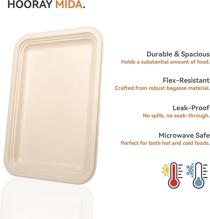 50 Pack 14-Inch Heavy-Duty Compostable Food Trays | Extra Large Disposable Platters for BBQ, Seafood Boils, Catering & Holidays | Eco-Friendly Paper Serving Trays