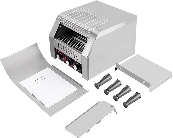 Commercial Conveyor Toaster 300 Slices/Hour Stainless Steel Conveyor Toaster 2200W Electric Toasters Oven Heavy Duty Countertop Restaurant Toaster for Cafes Bun Bagel Bread