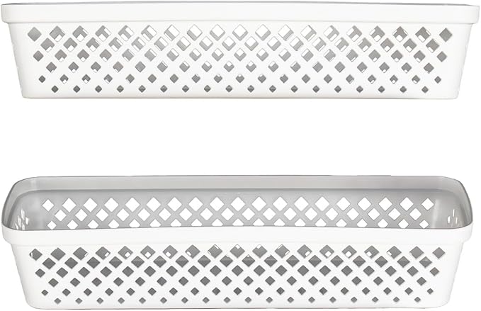 Glad Plastic Storage Basket Set - Multipurpose Drawer Trays, Kitchen Pantry Containers, and Bathroom Bins - 6 Pack Narrow Organizers, White