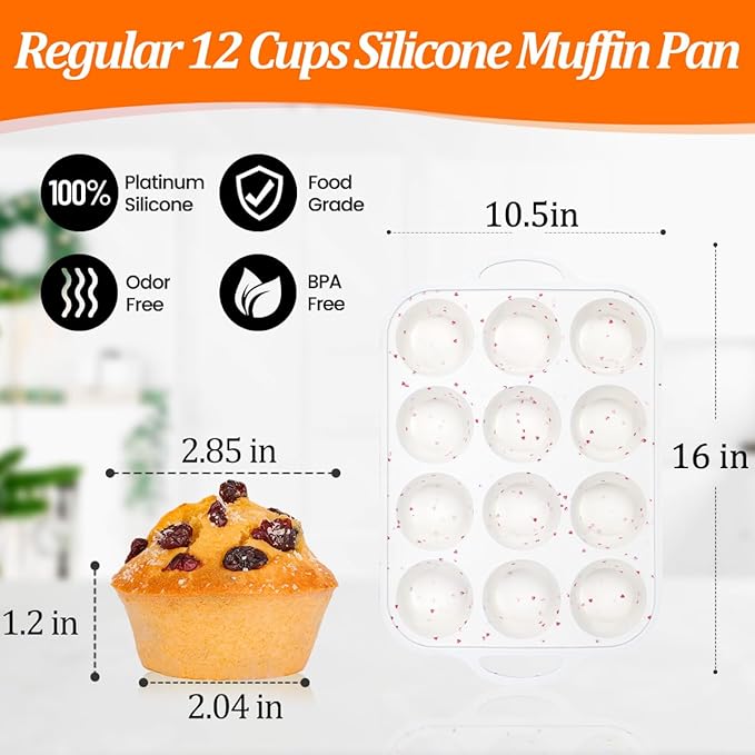CAKETIME Silicone Muffin Pan, Metal Reinforced Frame Silicone Cupcake Pan Easy to Handle 12 Cups for Valentine's Day Baking Nonstick Regular Size Muffin Tin 1 Pack Love Heart
