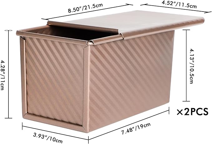 Beasea Pullman Loaf Pan with Lid, 2 Pack 1 lb Non-Stick Bread Loaf Pans Carbon Steel Bread Toast Box with Cover for Homemade Bakeware Bread Toast Oven Baking - Rose Gold