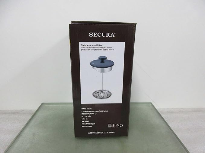 Secura French Press Coffee Maker, 304 Grade Stainless Steel Insulated Coffee Press with 2 Extra Screens, 34oz (1L), Grey