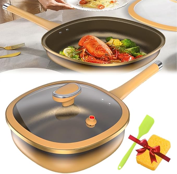 12in Titanium Alloy Non-stick Pot with Lid, Non Stick Frying Pan, Cooking Skillet, Kitchen Large Deep Wok, Cooking Pots and Pans Cookware Set, For Home Dishwasher Oven, Helper Handle(Pot+Lid)