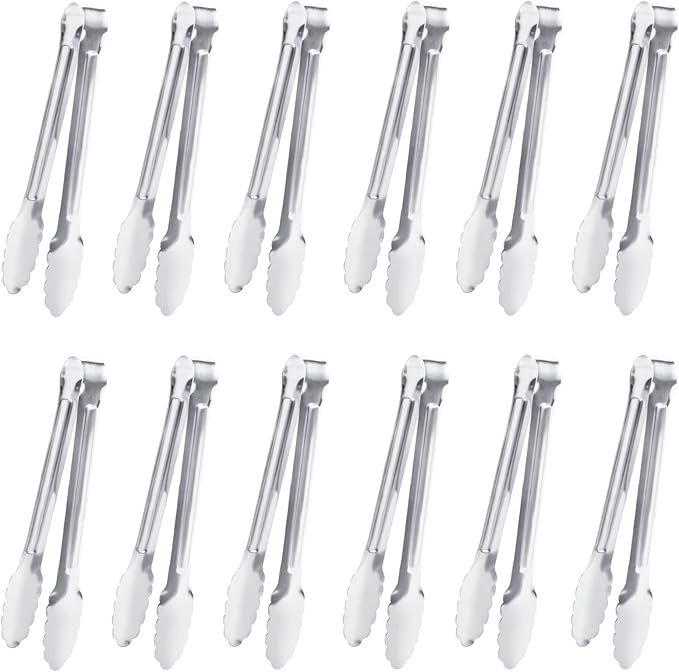 Serving Tongs,Buffet Tongs, Dmoera Stainless Steel Food Tong Serving Tong Small Serving Tongs Stainless Steel Mini Appetizer Tongs, Set of 12