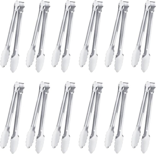 Serving Tongs,Buffet Tongs, Dmoera Stainless Steel Food Tong Serving Tong Small Serving Tongs Stainless Steel Mini Appetizer Tongs, Set of 12