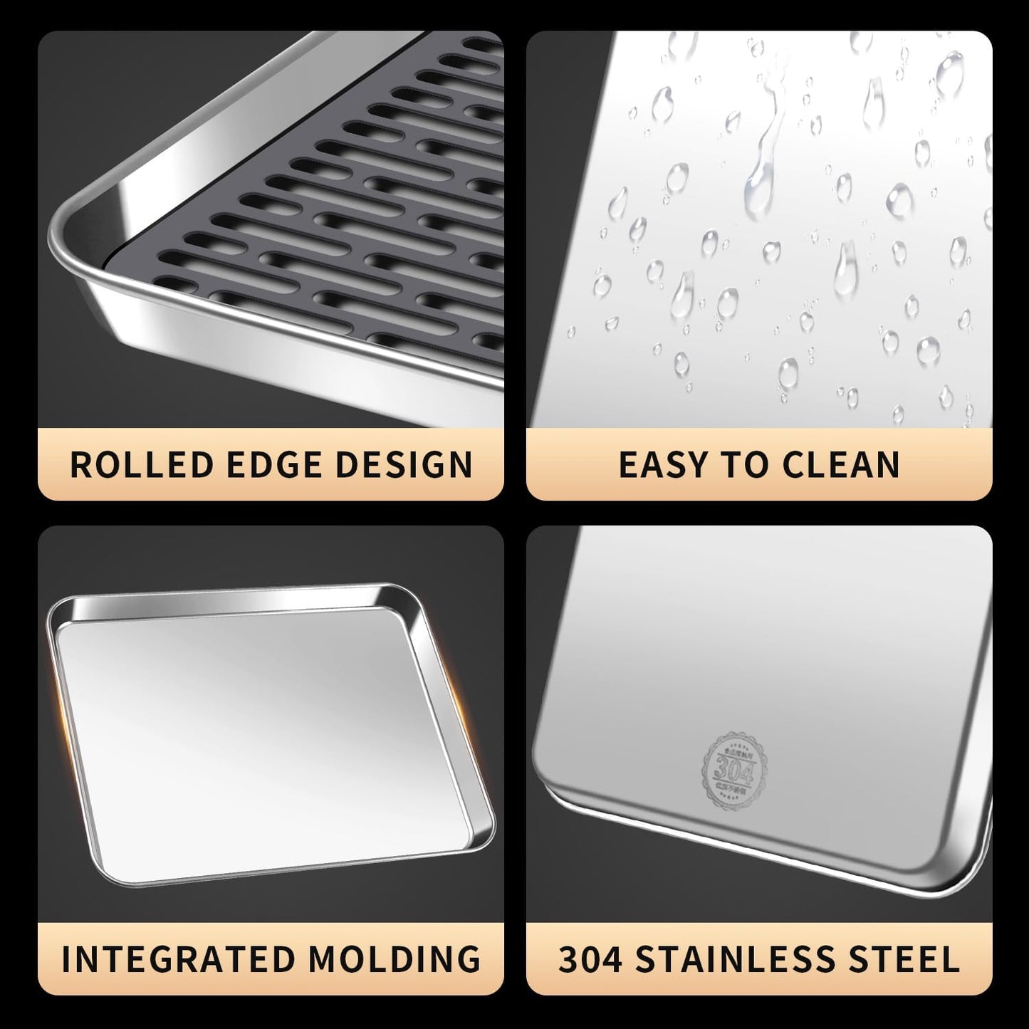 Stainless Steel Drain Tray, Cup & Dish Drying Rack, Drain Board 2 Tier Non Slip Serving Tray with Drainboard Perfect for Sink, Coffee Table, Outdoor (12.5 x 9.8 x 0.98 in)