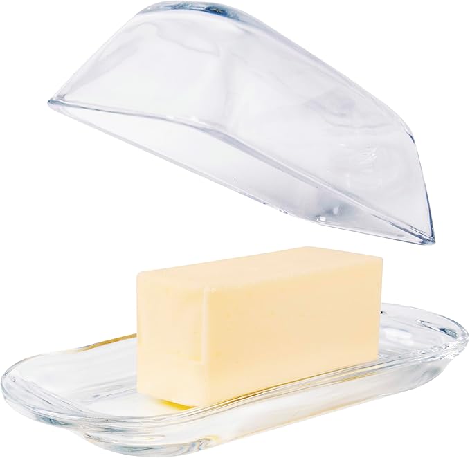 Kangaroo Decorative Clear Glass Butter Dish with Lid for Countertop & Refrigerator - Crystal Covered Butter Tray Storage Container Holder for Counter & Fridge - Best Small Dish Flip Top Lid BPA FREE
