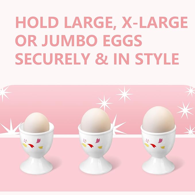 Cinf Sakura Ceramic Egg Cups & Cracker Set | Set of 4 Ceramic Egg Cups + 4 SS Spoons + 1 Egg Topper Breakfast Boiled Cooking Easy to Clean Childhood Memories Kitchen