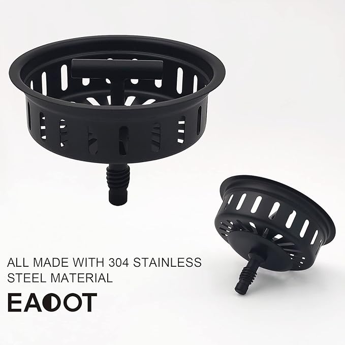 3-1/2 Inch Matte Black All Stainless Steel Kitchen Sink Drain Strainer Assembly with Strainer Basket, Drain Stopper Replacement for 3.5 Inch Kitchen Sink