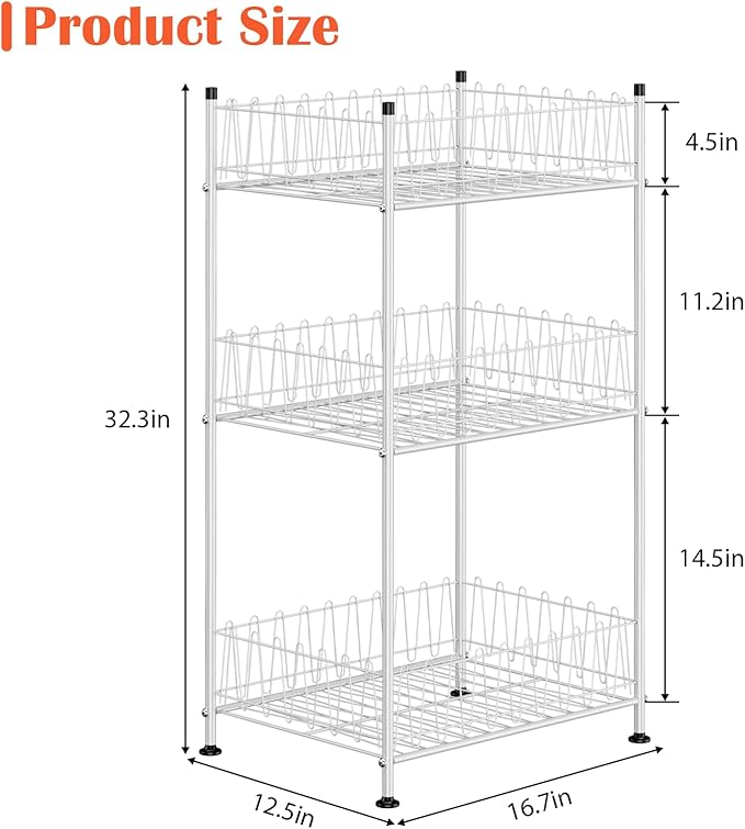 Water Bottle Storage Organizer 3 Tier Freestanding Water Bottle Holder Rack Stand Metal Drink Soda Can Organizer Beverage Shelf for Floor Pantry Kitchen Food Storage, Silver