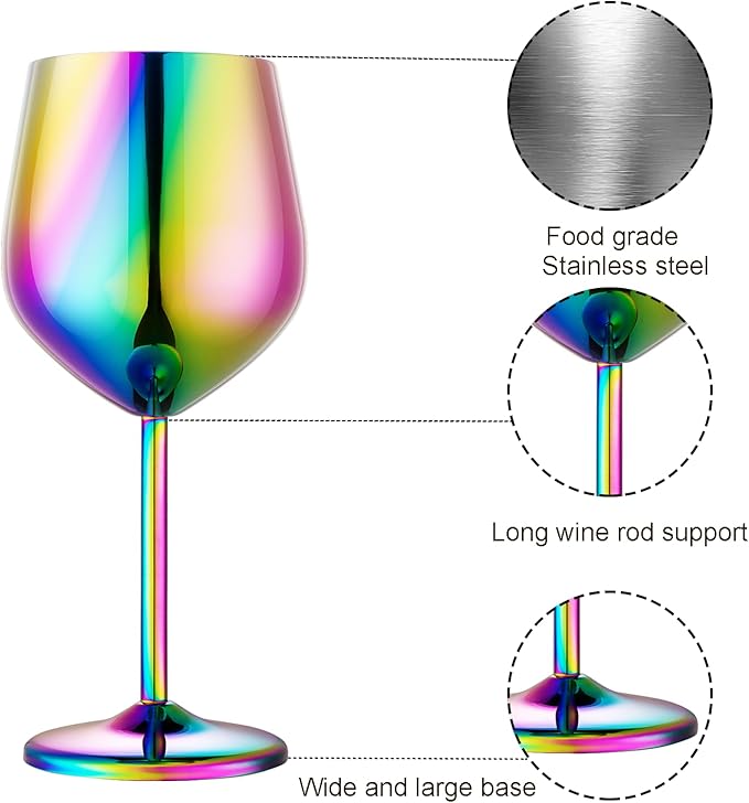 Stainless Steel Wine Glasses Set of 2, 18 oz Unbreakable Colorful Wine Glass Unique Metal Wine Goblets for Outdoor Capming and Pool Gift for Wine Lovers