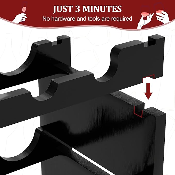 Domax Wine Rack Freestanding Floor - 36 Bottle Wooden Stackable Wine Storage Holder for Cabinet, Bar, Pantry and Cellar 33.5 inch Wide(Black)