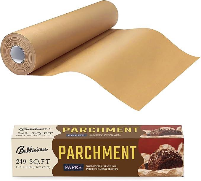 Unbleached Parchment Paper Roll for Baking, 13 in x 242 Ft, 249 Sq.Ft, Baklicious Non-stick Baking Parchment Paper for Baking, Cookies, Bread, Oven, Air Fryer, Steamer, Baking paper