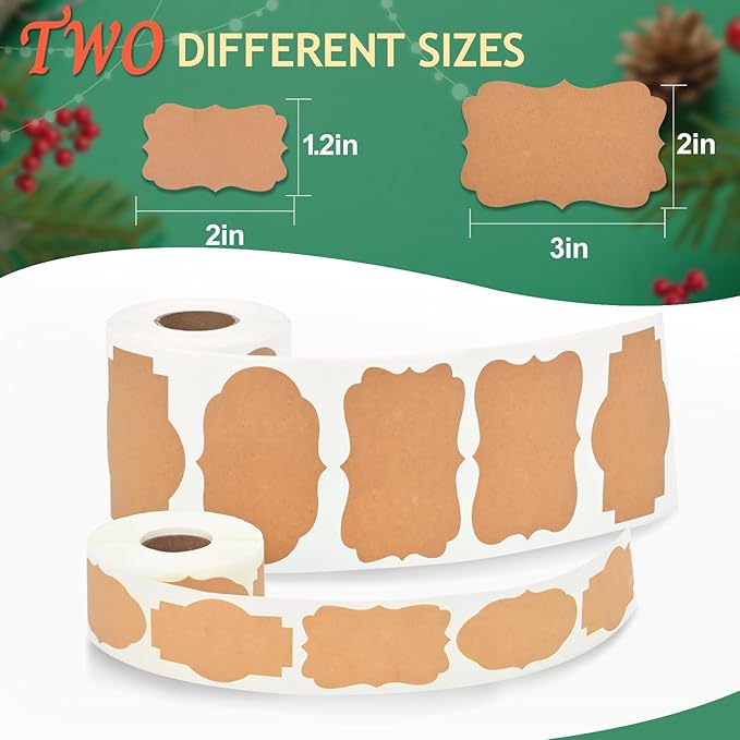 500 Pcs Gift Tags Name Label Stickers, 2 Different Sizes 2"*3" and 1.2 * 2" Self-Adhesive Brown Kraft Labels Stickers for Presents Decoration, Jars, Pantry Canning Bottle, Cosmetic Tag