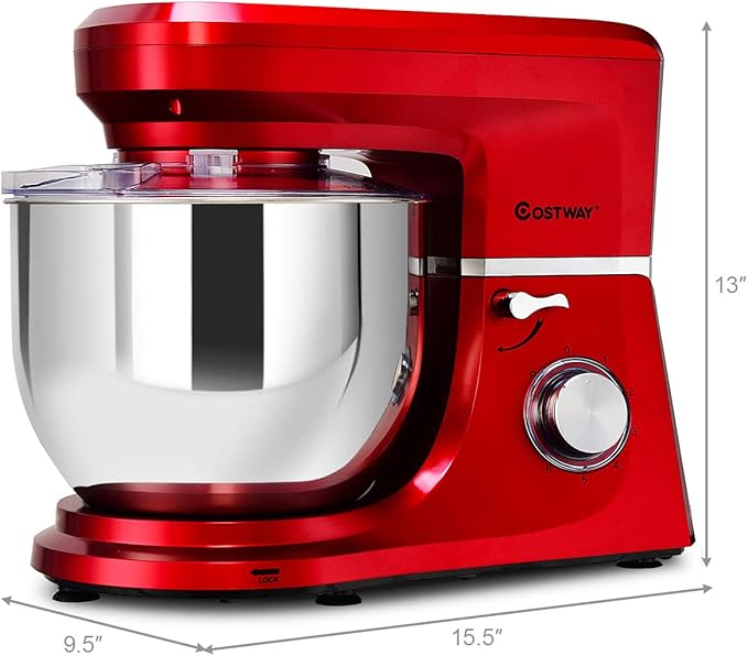 COSTWAY Stand Mixer, 7.5-Quart 660W 6-Speed Electric Mixer with Stainless Steel Bowl, Tilt-head Food Mixer with Dough Hook, Beater, Whisk (Red)