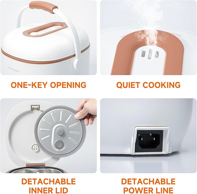 Brown Mini Rice Cooker Small 1 Cup-2 Cup Non-Stick Coated Insert Food Steamer Kitchen Appliances Includes Vegetable Steamer