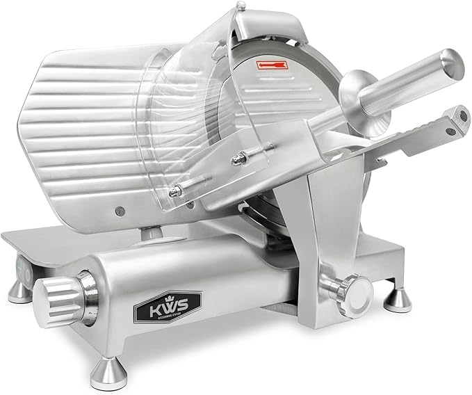 KWS MS-10ES All Metal 320W Electric Meat Slicer 10-Inch with 304 Stainless Steel Blade & Extended Back Space, Frozen Meat/Cheese/Food Slicer Low Noise Commercial and Home Use [ ETL, NSF Certified ]