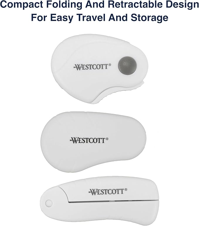 Westcott Titanium-Bonded Mini 3-Piece Travel Set - Folding Scissors for Fabric and Paper, Slicer & Rotary Cutter for Fabric
