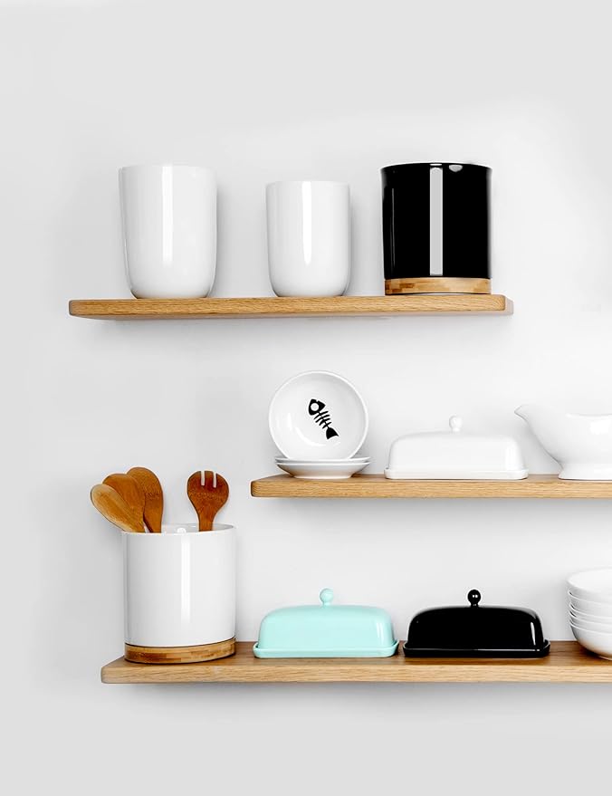 Nucookery Porcelain Butter Dish - Clean Table Design - Ceramic Butter Dishes with Lid for Countertop with Raised Non-Slip Strip - Holds 1 Standard Butter Stick - Easy to Clean & Dishwasher Safe. White