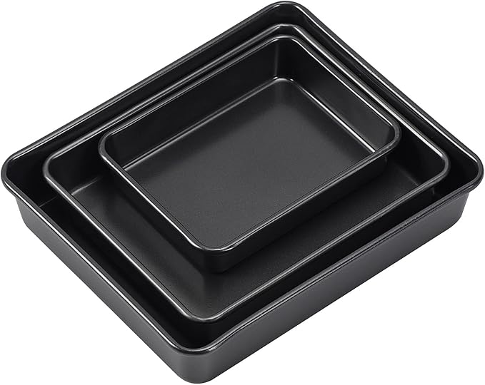 3-Pack Roasting Pan Set, Nonstick Baking Tray Set, Rectangular Bakeware for Oven, Non-Toxic Coating and Durable Quality (Black)