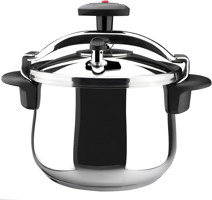 MAGEFESA Star Belly Pressure Cooker 6.3 Qt – 18/10 Stainless Steel, Rounded Bottom, 3 Safety Systems, Works on All Stovetops Including Induction, 8 PSI