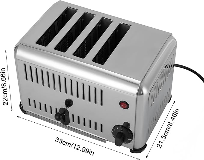 4 Slice Toaster with Wide Slots Commercial Toasters for Restaurant Pop-up Bread Baking Machine 1650W Stainless Steel Toaster Countertop for Toast, Sandwiches, Meatloaf