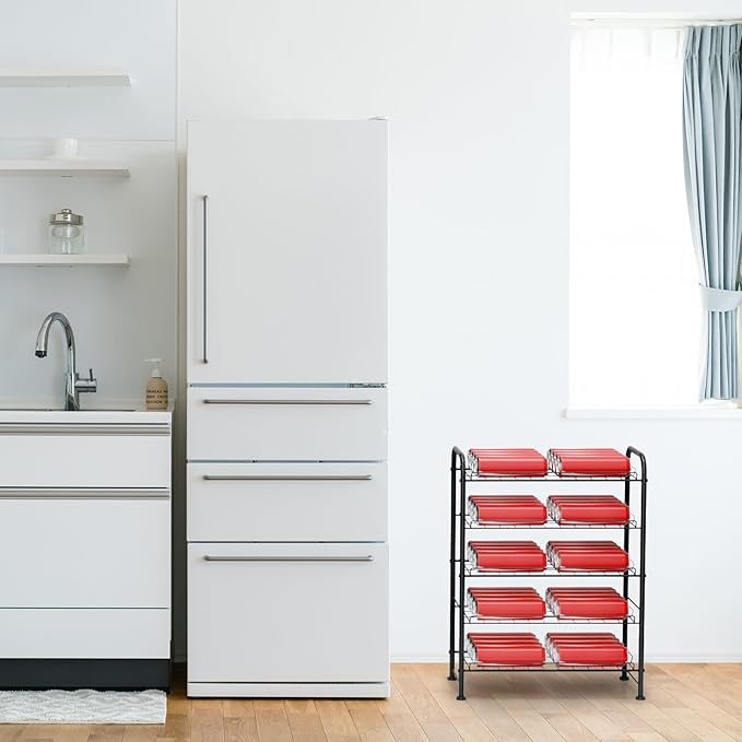 Water Bottle Organizer 5 Tier FreeStanding Water Bottle Storage Rack Metal Beverage Can Dispenser for Pantry, Kitchen Cabinet Countertop, Black