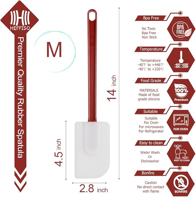 Kitchy Silicone Rubber Spatula and Spoon Set - High Heat Spatula Spoon, Commercial Cooking Set (1 Spoonula + 2 Scrapers, 14 Inches)