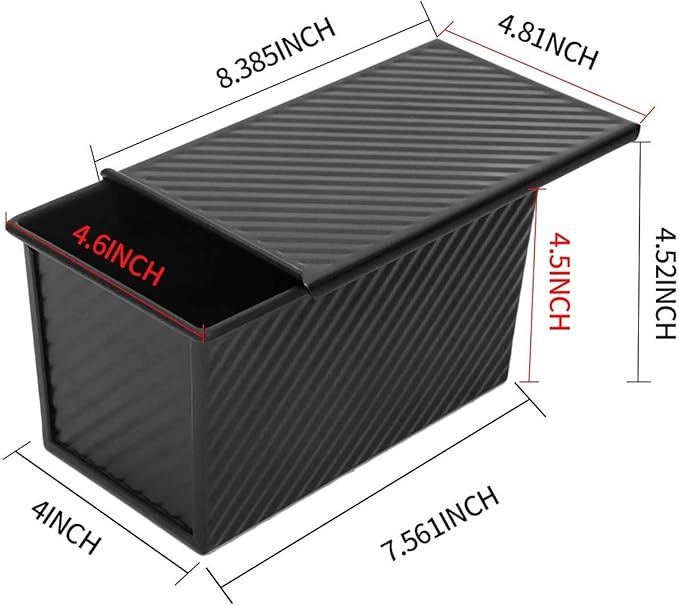 CHEFMADE Pullman Loaf Pan with Lid, 1Lb Dough Capacity Non-Stick Rectangle Corrugated Bread Pan, Carbon Steel Bakeware Toast Mold with Cover for Baking Bread - Black