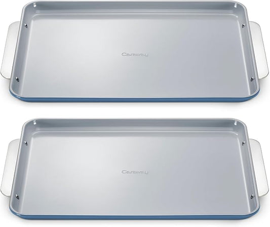 Caraway Non-Stick Ceramic Large Baking Sheet Duo - Naturally Slick Ceramic Coating - Non-Toxic, PTFE & PFOA Free - Perfect for Baking, Roasting, and More - Large (18" x 13") - Slate