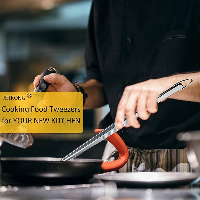 JETKONG 12-Inch Kitchen Tweezers Fine Tweezer Tongs Extra-Long Stainless Steel Cooking Tweezers