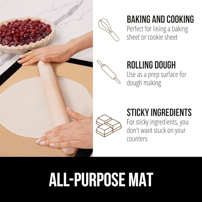 GORILLA GRIP Reusable Nonstick Silicone Baking Mat, 2 Pack, BPA-Free Oven Safe Food Liner, For Cookie Sheets, Toaster Ovens, Easy Clean Kitchen Pastry Mats, 11.75x8.25, Small Quarter Sheet Size, Black