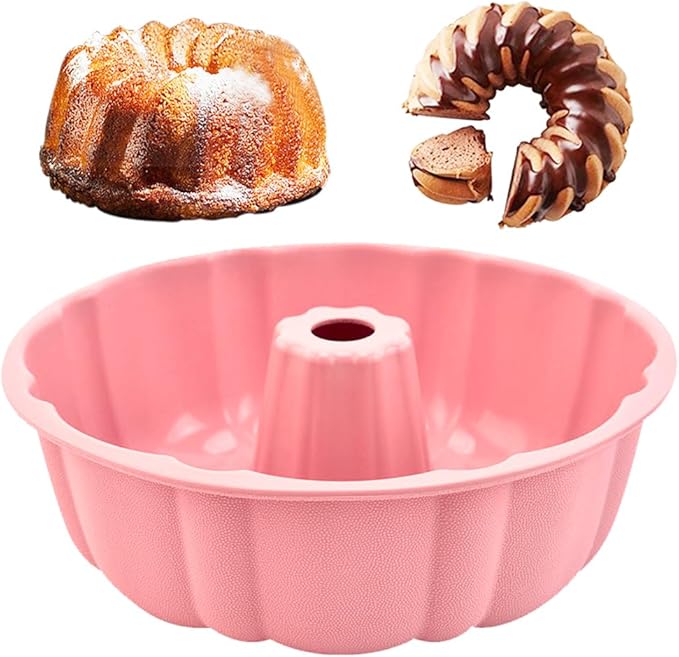 10 inch Silicone Bundt Cake Pan, Non-Stick Silicone Fluted Pans, ome Baking DIY Cake Mold for Cake, Jelly, Bread, Chocolate, Para Gelatinas (Red) (Pink, 1 Pack)