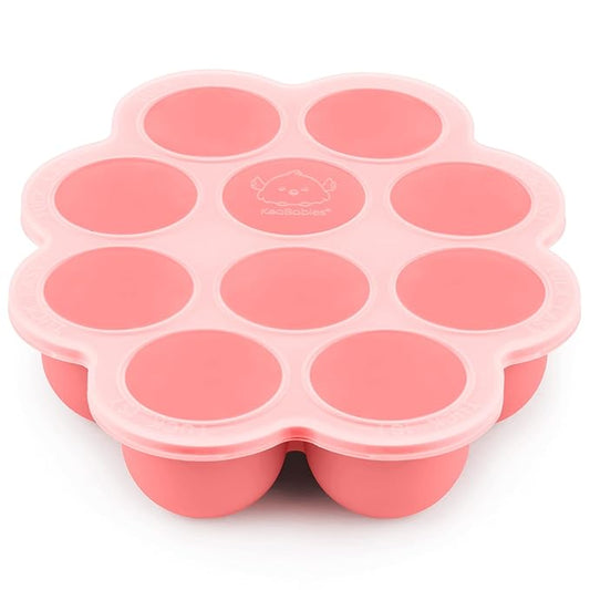 KeaBabies Silicone Food Freezer Trays with Lid, 2oz x 10 Pods Baby Food Storage Containers, Easy Puree Meal Prep, Breast Milk Silicone Freezer Molds, Dishwasher,Microwave Safe,BPA-Free(Blossom)
