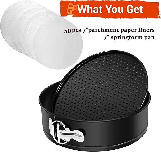 7 Inch Springform Pan Nonstick Cheesecake Pan with Removable Bottom/Leakproof - Round Cake Pan with 50 Pcs Parchment Paper Liners - Fits 6 Qt 8 Qt Pressure Cooker